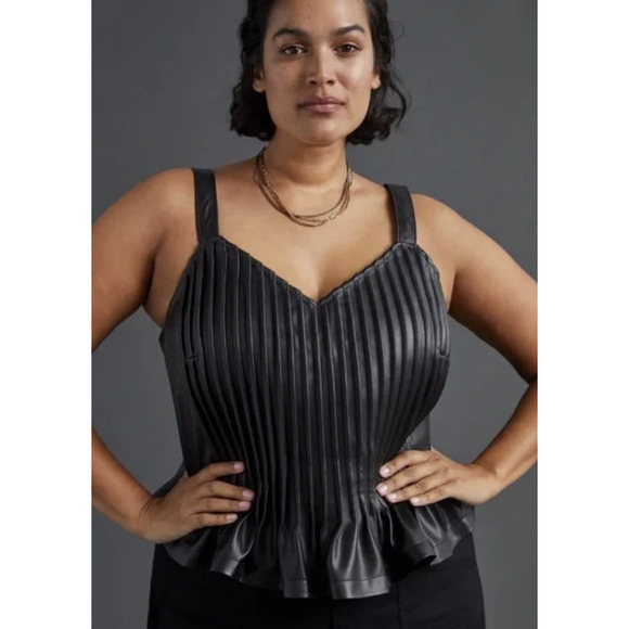 Let Me Be Tops - Anthropologie Let Me Be Black Faux Leather Pintuck Cami Top Peplum Corset Sz XL